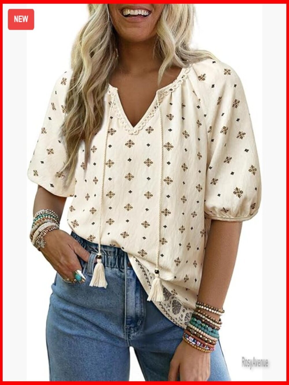 Boho Floral Tie Front Blouse Short Sleeve V Neck Casual Summer Top
